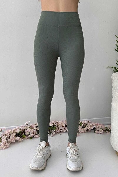 3MMM TEKSTİL Жіночі легінси з високою талією і без швів - хакі