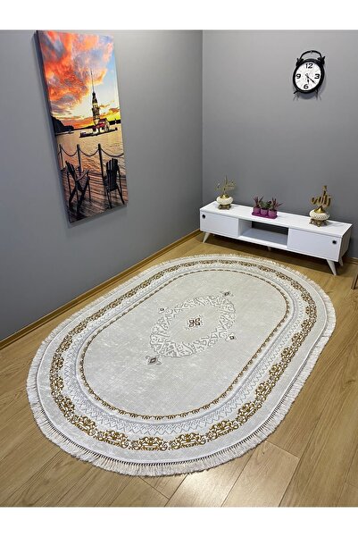 Modern home Modern Tasarım Halı Püskül Detaylı Dijital Baskı Yıkanabilir Kaym...