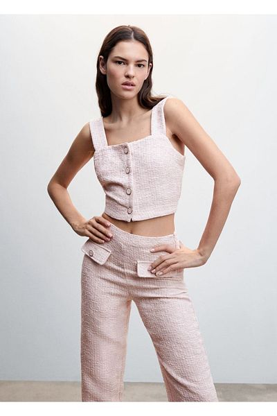 MANGO Woman Bluză din tweed cu nasturi
