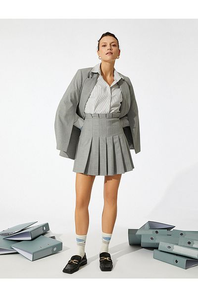 Koton Pleated Mini Flared Skirt with Waist Detail