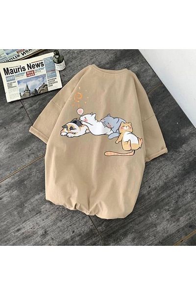 Köstebek Μπεζ Lazy Cats (unisex) T-shirt- Favorim50ton