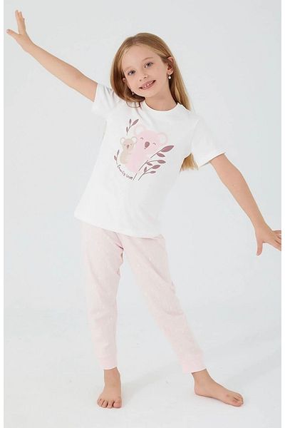 Argento Rolypolyteddy Bears Costum de pijama cu mânecă scurtă pentru fetiță albă