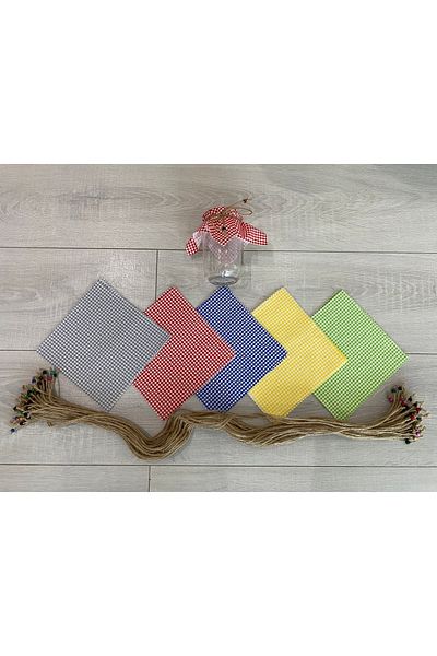 AdaEsintisi 50 Pieces Mixed Color Gingham Jar Lid Fabric (COVER) and Beaded Binding Rope