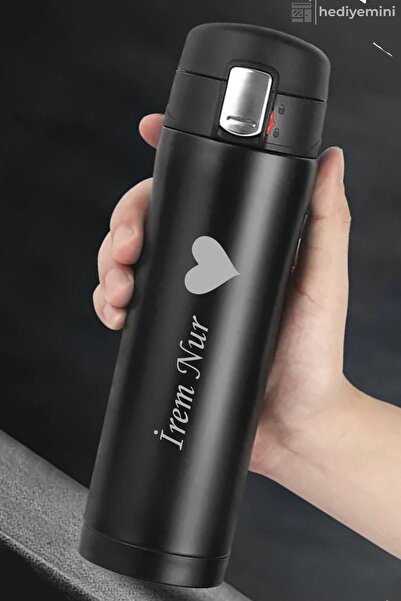 Woll Kişiye Özel Siyah Kilitli Termos 450 Ml, Çay Kahve Kamp Termos, Vakumlu ...