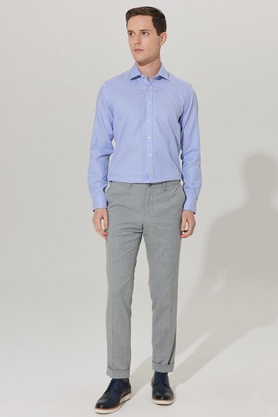 ALTINYILDIZ CLASSICS Men's White-blue Tailored Slim Fit Classic Collar 100% Cotton Patterned Non-Iron Shirt