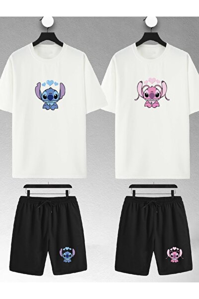 macklin Унисекс Жени Мъже Стич Ангелски щампи Любовна двойка Комбиниран дизай...