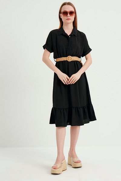 MEECY Women's Black Belted Ayrobin Dress