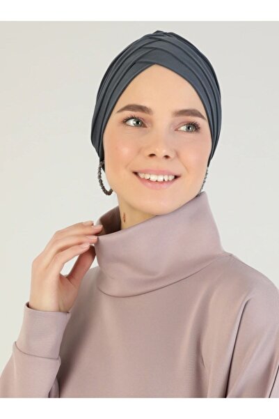 BAŞEL STORES أنثراسيت - عمامة نسائية متقاطعة بثلاثة خطوط خارجية