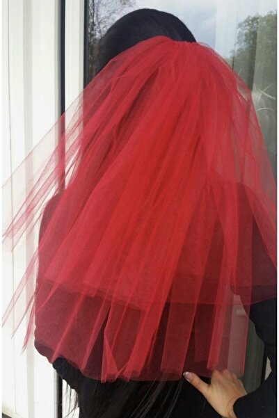 JetDukkan Voal roșu Voal de mireasă cu 2 straturi Voal scurt de logodnă cu pieptene Voal pentru costum