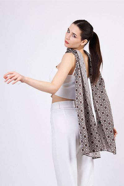 Nomads Felt Pure Silk Scarf| Dark Brown| Unisex| Selçuklu Vectorel Star Pattern