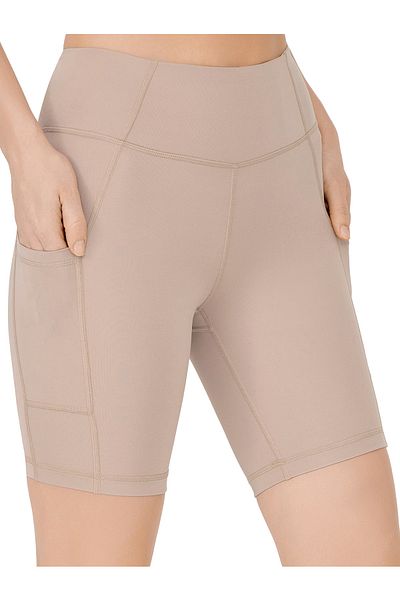 Los Ojos Pantaloni scurți de motociclist cu buzunar dublu, bej, cu talie înaltă, cu compresor, colanți sport scurti