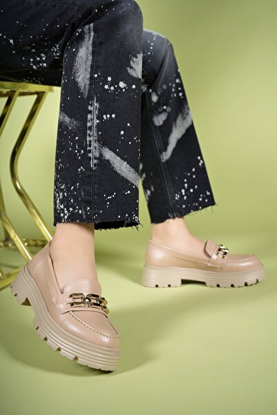 Riccon حذاء لوفر يومي للنساء 0012970 جلد عاري