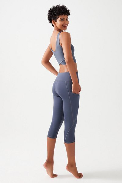 LOS OJOS Anthrazitfarbene Capri-Leggings mit hoher Taille und schmaler doppelter Tasche unterhalb des Knies