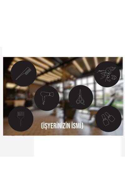 EYBA STİCKER Kuaför Set 6 Lı Işyeri Cam Sticker Güzel Kadın Makas Kesim Saç B...