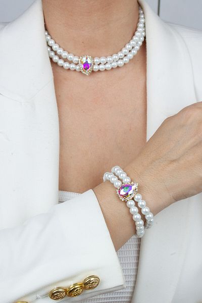 Liveyn Design Drop Crystal Stone Necklace Bracelet Set
