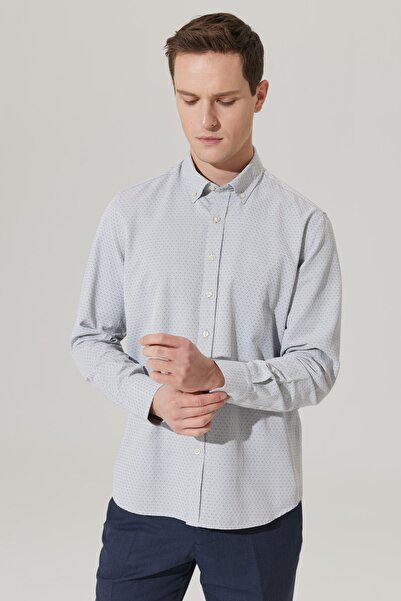 ALTINYILDIZ CLASSICS Men's Gray Slim Fit Narrow Cut Button Collar Dobby Shirt
