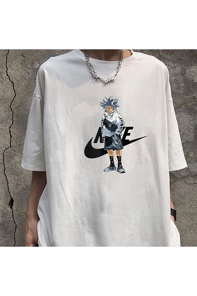 Touz Dragon Ball Goku Printed White Unisex Oversize T-shirt