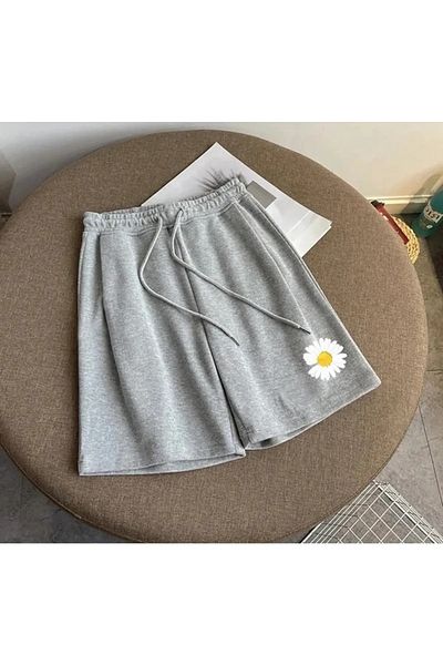 MODARİCH Daisy Shorts - Grey, Printed, High Waist, Knitted, Pocket, Women