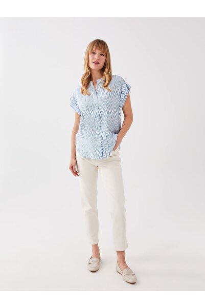 LC Waikiki Kaçık Yaka Desenli Kısa Kollu Kadın Gömlek