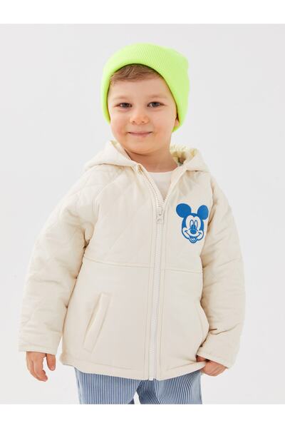 LC Waikiki Mickey Mouse vyšívaný chlapecký kabát s dlouhým rukávem s kapucí