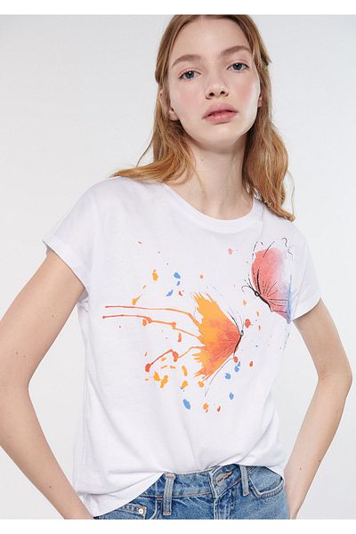 Mavi Tricou alb cu imprimeu fluture, cu croială normală / croială normală 1611333-620