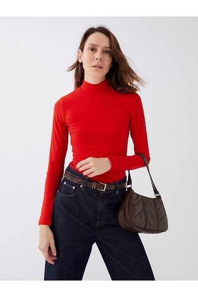 LC Waikiki Solid Long Sleeve Stand Collar Women's T-Shirt