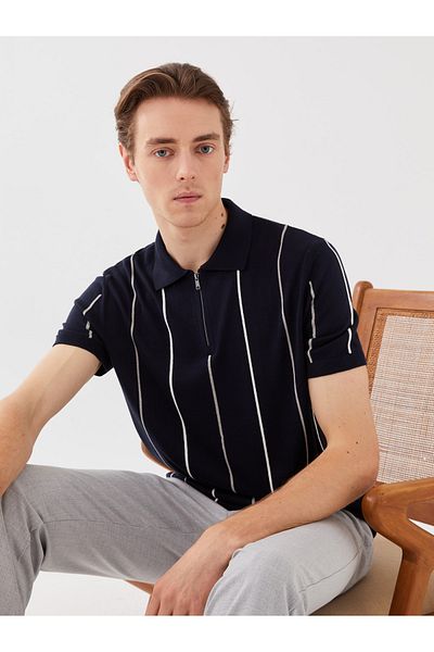 LC Waikiki Men's Striped Polo Collar Sweater - Short Sleeve