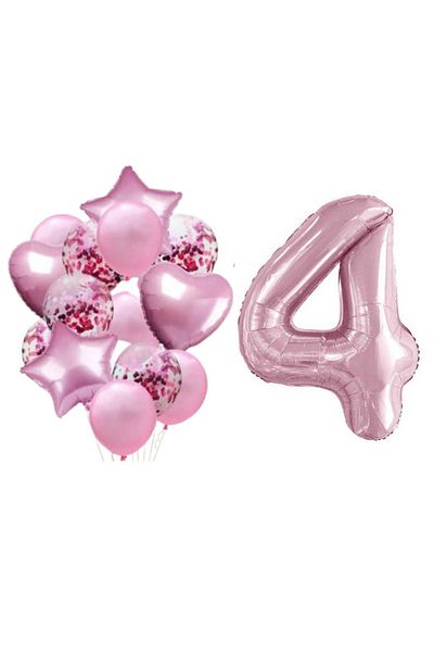 parti sürprizi Pink 4 Year Old Foil Balloon Set