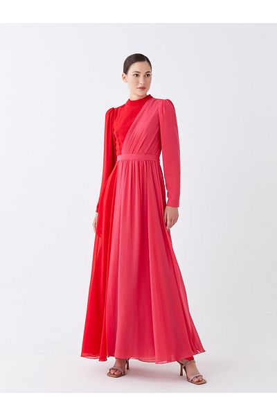 LC Waikiki High Collar Color Blocked Long Sleeve Women's Dress