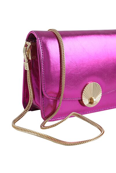 Twinsaction Lucetta Fuşya Lamine Deri Omuz Çantası