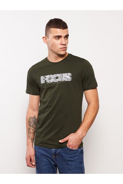 LC Waikiki Kurzärmliges, bedrucktes Herren-T-Shirt aus gekämmter Baumwolle mit Rundhalsausschnitt