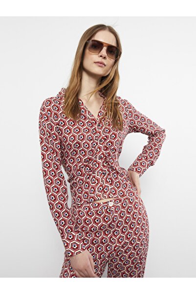 LC Waikiki Önden Düğme Kapamalı Desenli Uzun Kollu Viskon Kadın Gömlek