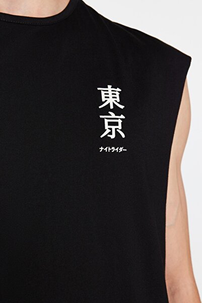 Trendyol Collection Far East Patterned Black Oversize Tank Top - TMNSS23AL00007