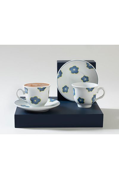 English Home Daisy Dream Porcelain 2-Piece Coffee Cup Set 80 Ml Dark Blue