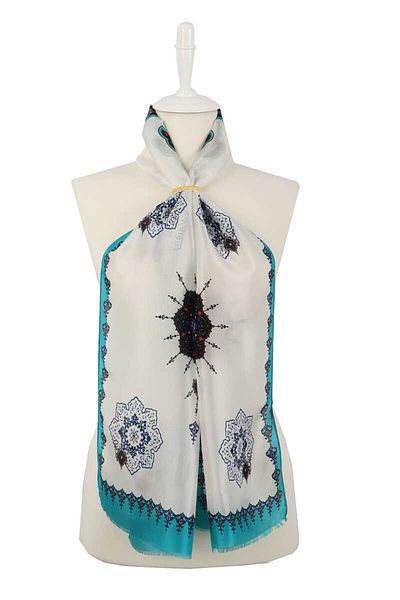 Bursa İpek Green Saxe Belly Voile Silk Scarf