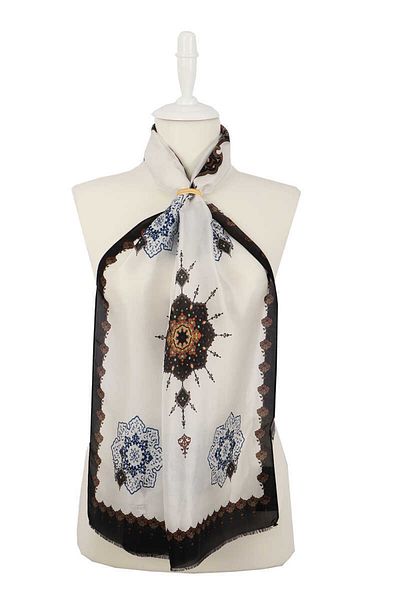 Bursa İpek Black Brown Belly Voile Silk Scarf