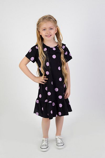Harika KIDS Rochie pentru fete sub genunchi cu buline din lycra din bumbac pieptănat