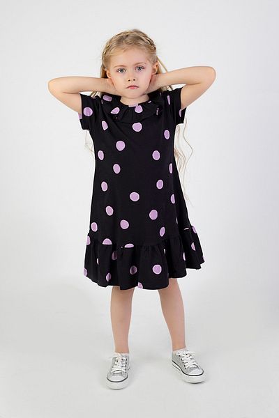 Harika KIDS Rochie pentru fete sub genunchi cu buline din lycra din bumbac pieptănat