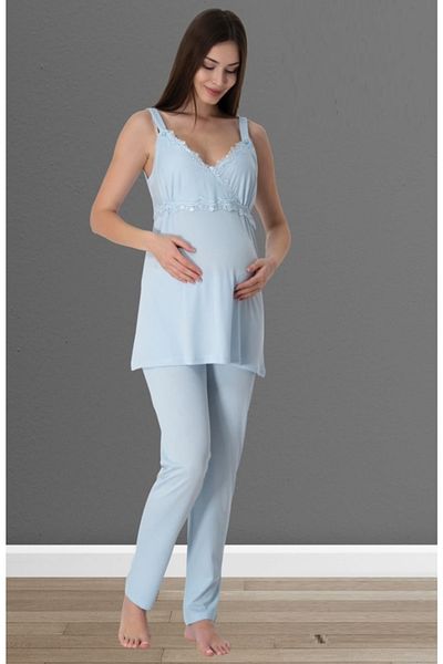 by İGP Effortt Blue Set de pijamale cu umeraș pentru alăptare postpartum pentru gravidă 9032