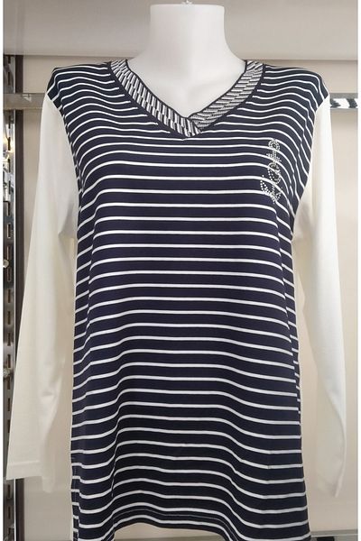 N.Y.YILDIZ Star V-Neck ριγέ βαμβακερό διπλό χρώμα Plus Size Χτενισμένο βαμβακερό