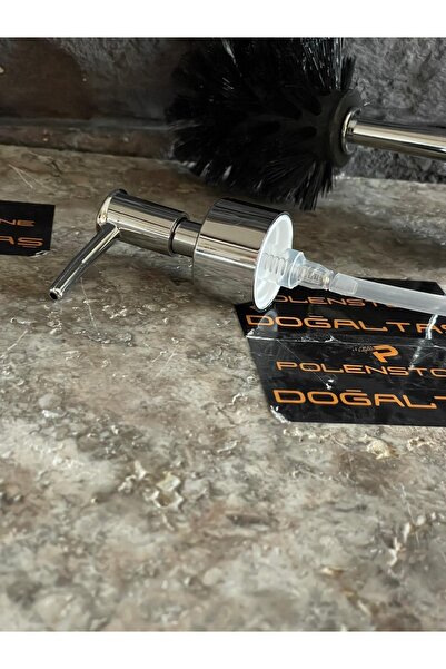 Polen Stone Suitable for Marble Bathroom Sets / Silver Color WC Brush and Liquid Soap Dispenser Pump