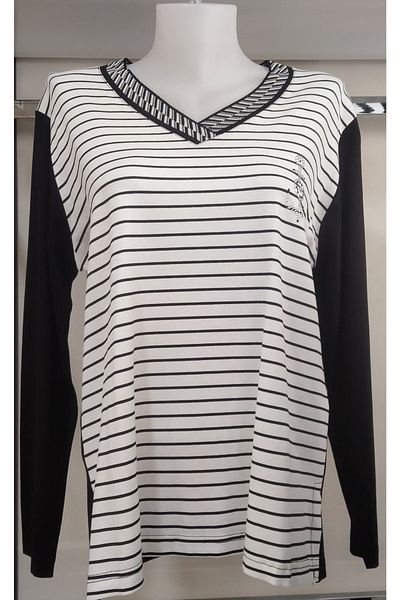 N.Y.YILDIZ Star V-Neck ριγέ βαμβακερό διπλό χρώμα Plus Size Χτενισμένο βαμβακερό