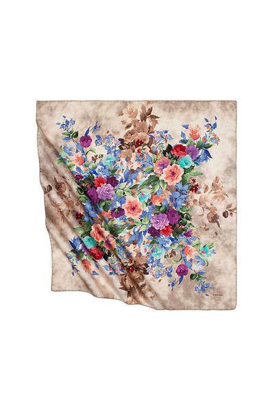 Bursa İpek Mink Bouquet Pattern Silky Scarf