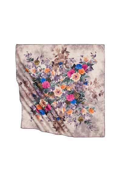 Bursa İpek Dried Rose Bouquet Pattern Silky Scarf