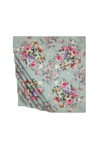 Bursa İpek Mint Four Flower Pattern Silky Scarf