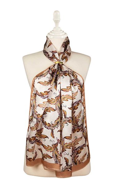 Bursa İpek Ecru Leaf Pattern Silk Scarf