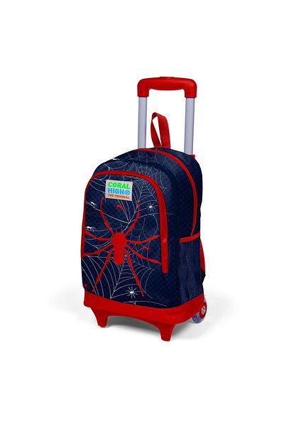 Coral High Kids Navy Blue Red Spider Patterned Three-Compartment Illuminated Wheelchair School Backpack Bell