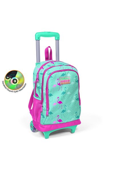 Coral High Kids Water Green Neon Pink Flamingo Patterned Three Compartment Illuminated Wheeled Squeegee School Secret