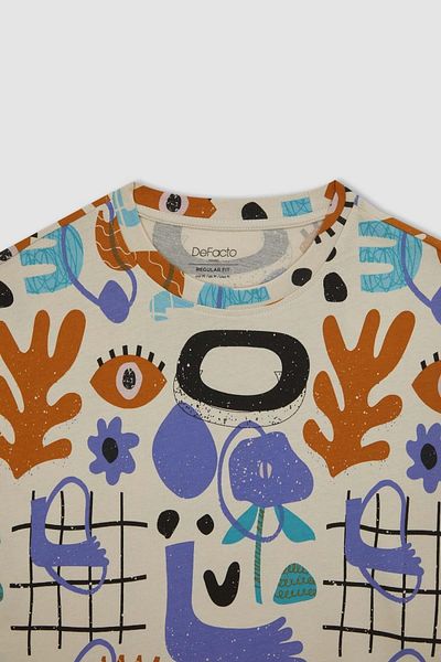DeFacto Μπλουζάκι Regular Fit Crew Neck με σχέδιο από 100% βαμβάκι