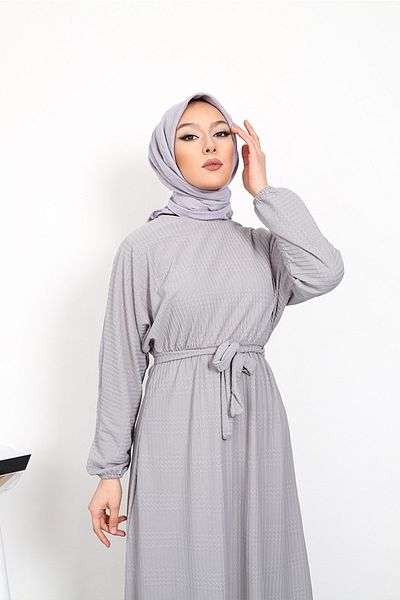 Bestenur Olca Sashed Hijab φόρεμα 448 - Γκρι